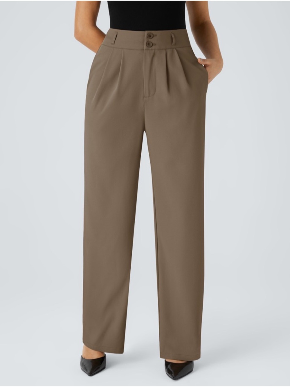 HALARA Taupe High-Waist Wide-Leg Trousers